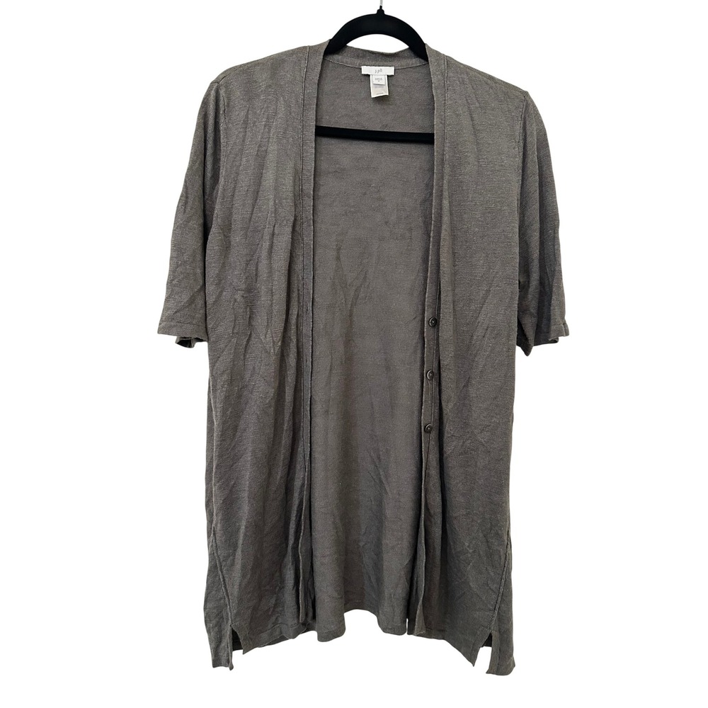 J. Jill Women Linen Short Sleeve Open Front Cardigan Sweater Size M Minimal